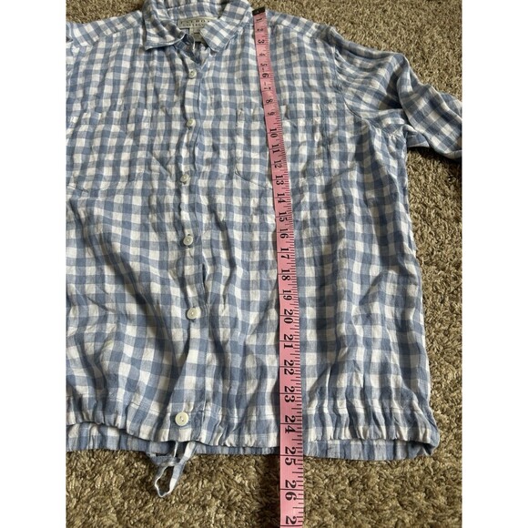 Talbots Top Women L Drawstring Blue Linen Gingham Plaid Long Sleeve Capsule VTG - Picture 4 of 12